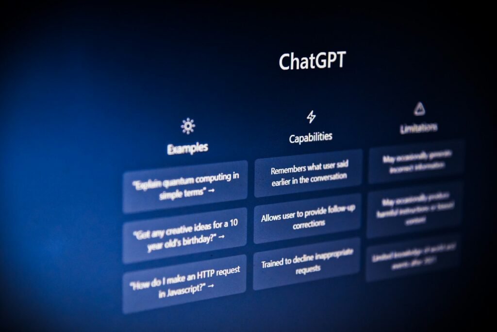 Interface de ChatGPT utilisée pour créer le contenu d’un site web
