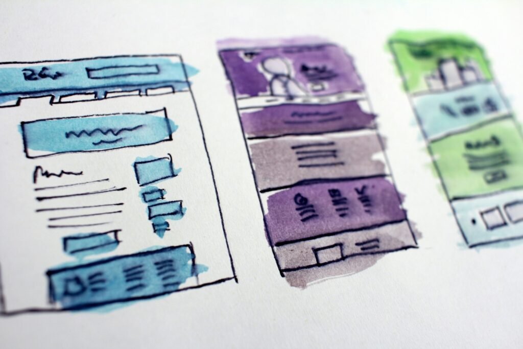 Maquettes dessinées de l’architecture d’un site WordPress