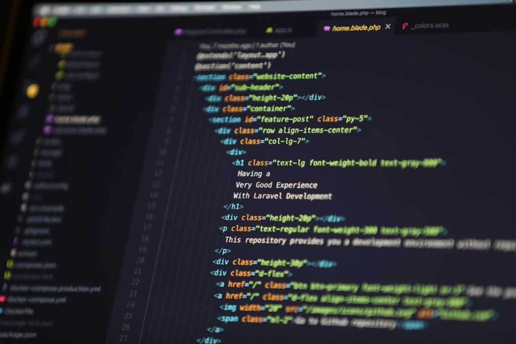 Code HTML d’un site web en cours de développement