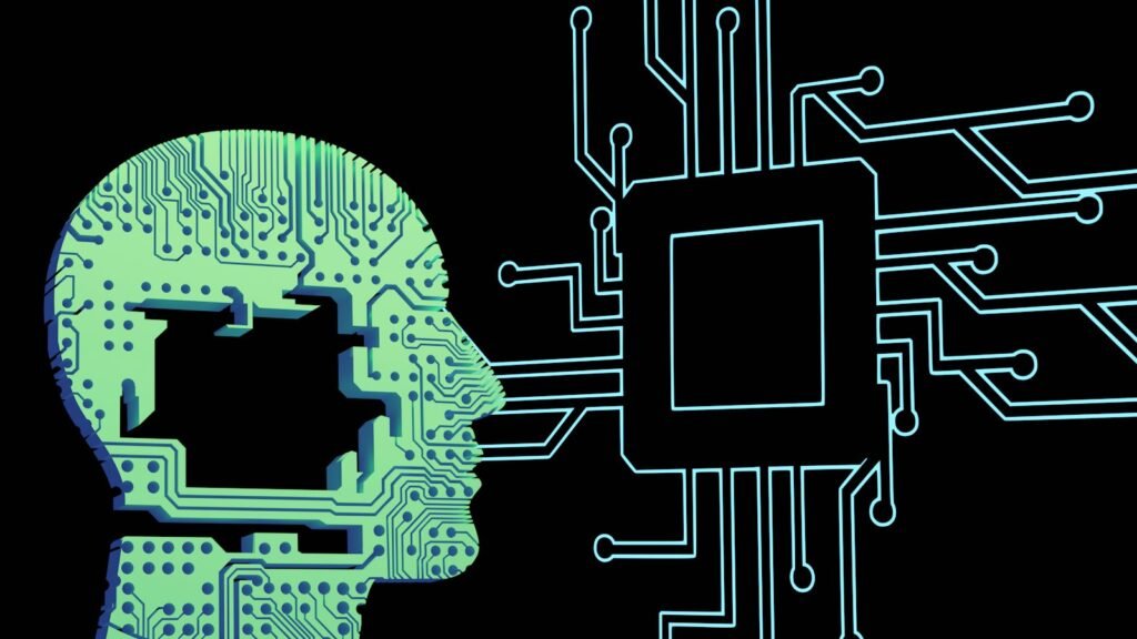 Illustration d’une tête reliée à un circuit d’intelligence artificielle